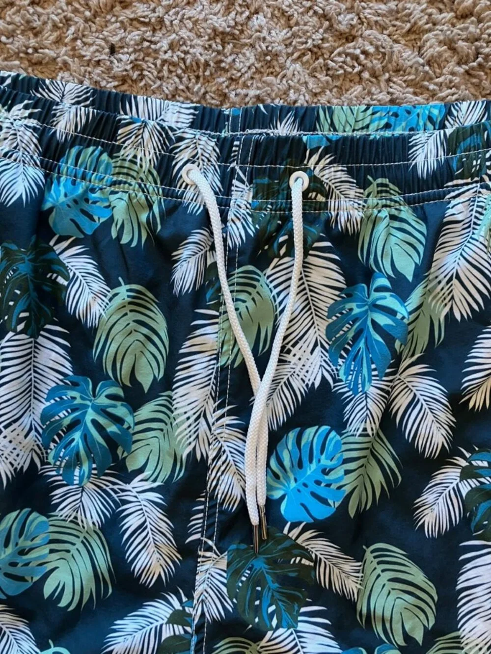 Mens 2XL Swim Trunks Bundle Tropical Palm Ombre Blue Pink Tie Waist Board Shorts
